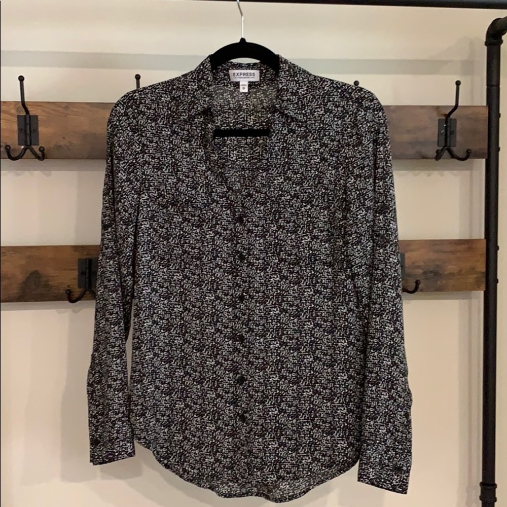 Express Portofino button down work blouse blk/wht